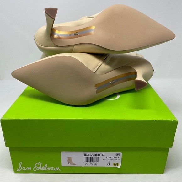 Sam Edelman Ella Leather Pointed Toe Ankle Dress Booties in Eggshell -  NWT - Picture 12 of 13